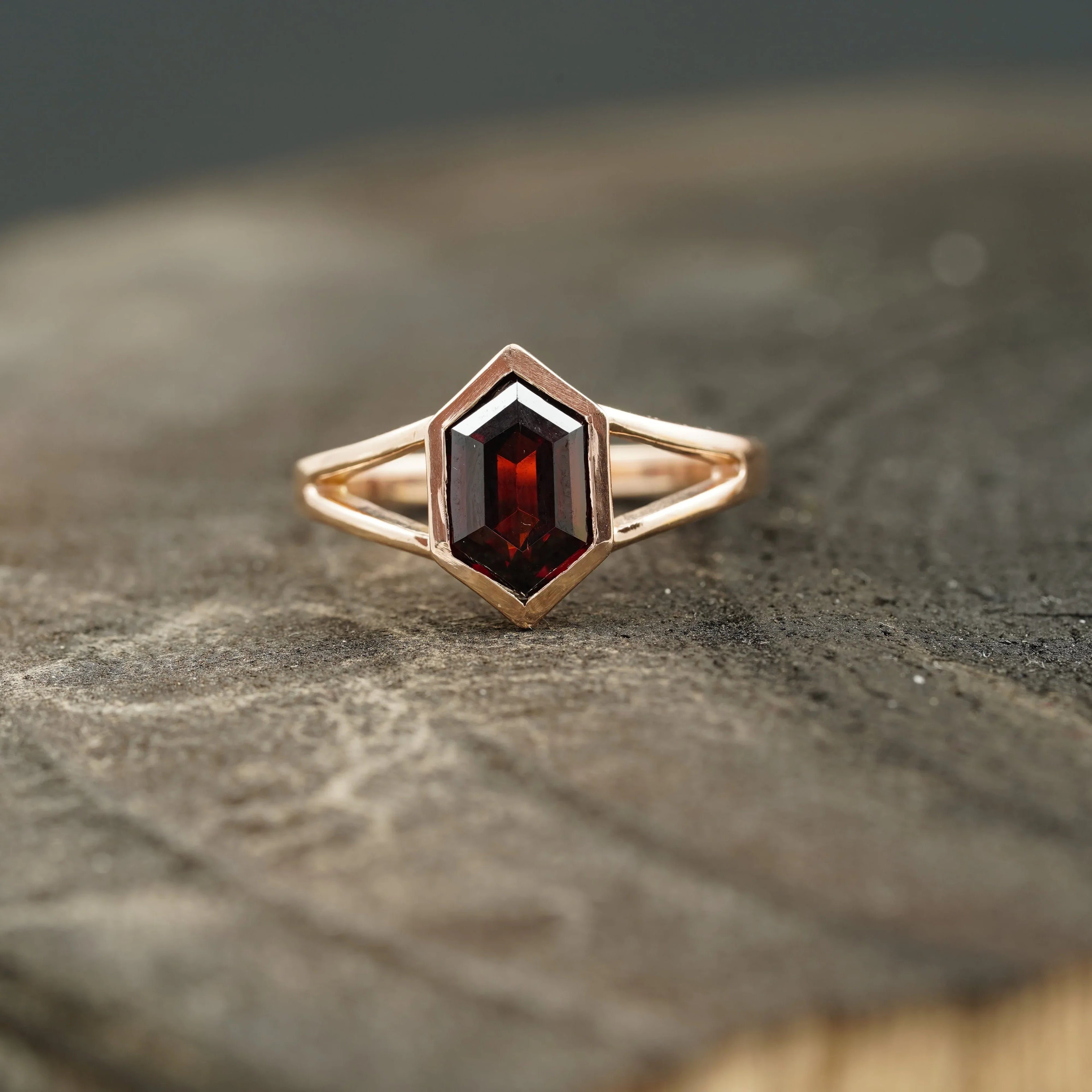Hexagon Cut Red Garnet Stacking Ring - MinimalistJewels