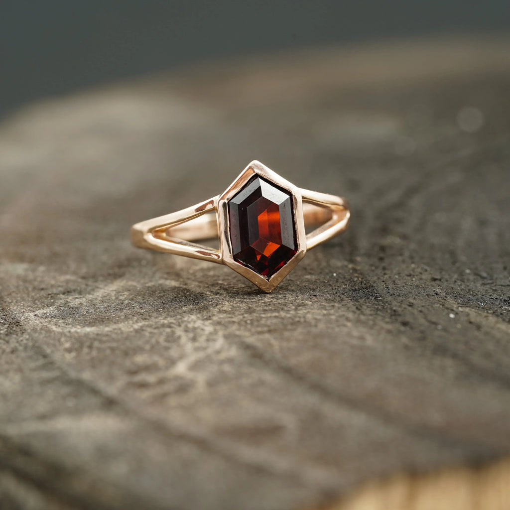 Hexagon Cut Red Garnet Stacking Ring - MinimalistJewels