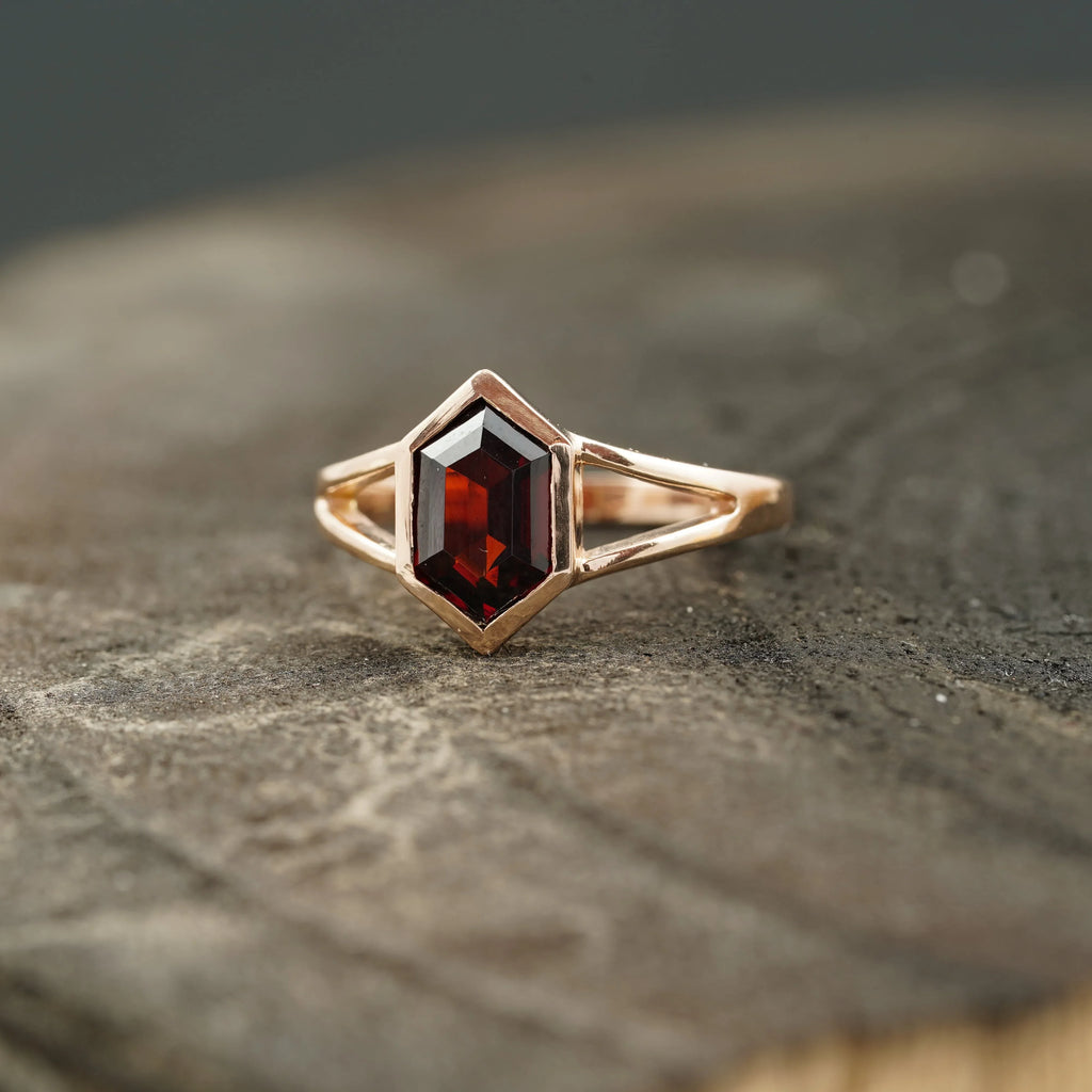 Hexagon Cut Red Garnet Stacking Ring - MinimalistJewels