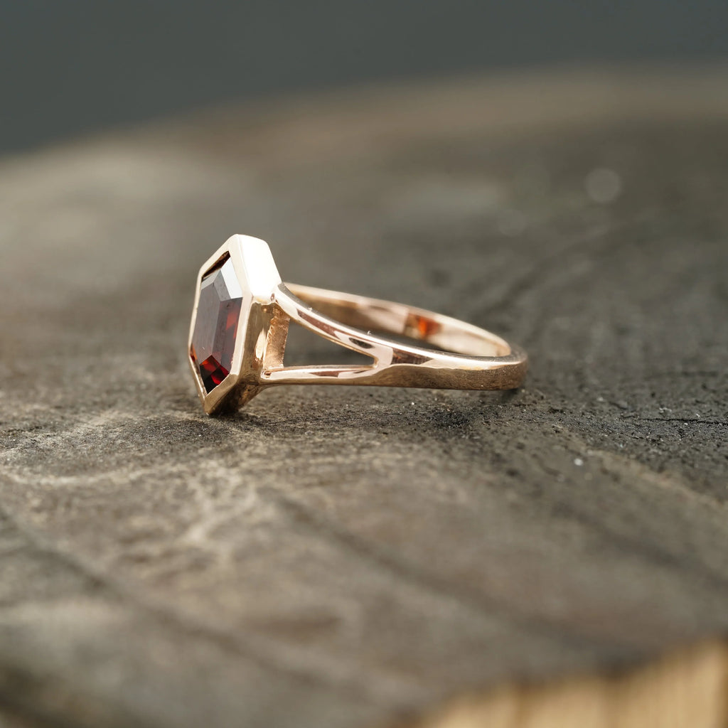 Hexagon Cut Red Garnet Stacking Ring - MinimalistJewels