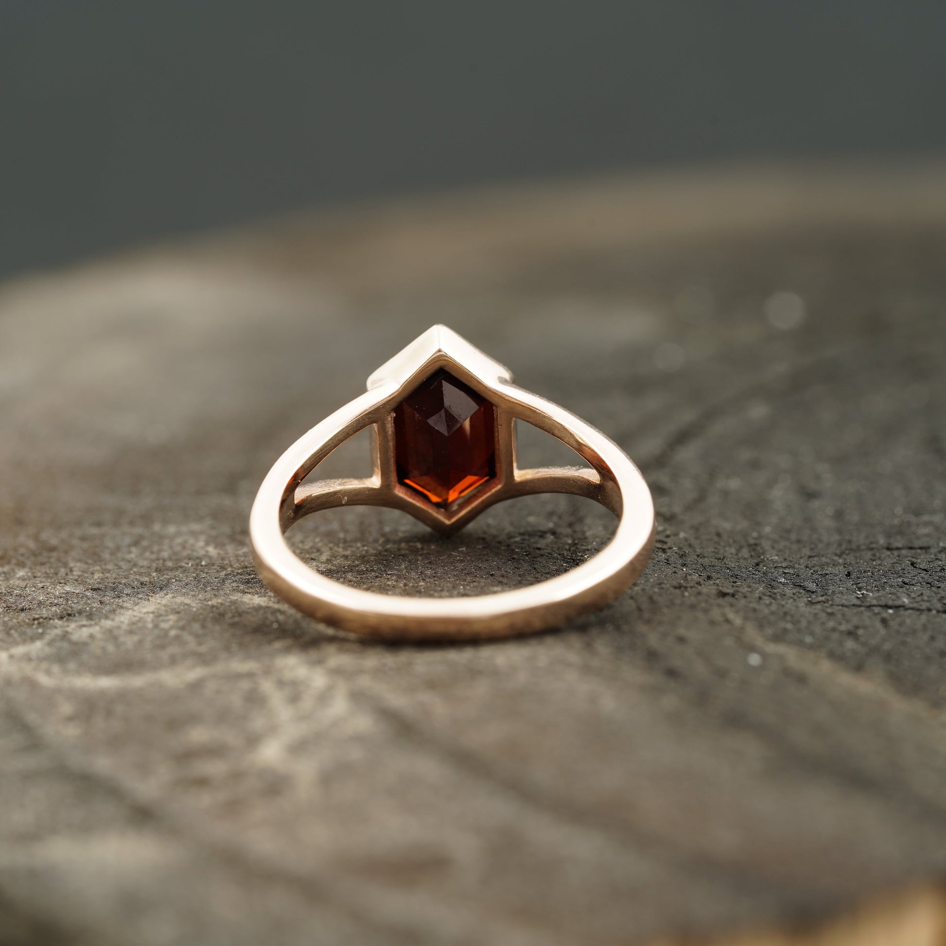 Hexagon Cut Red Garnet Stacking Ring Back Side