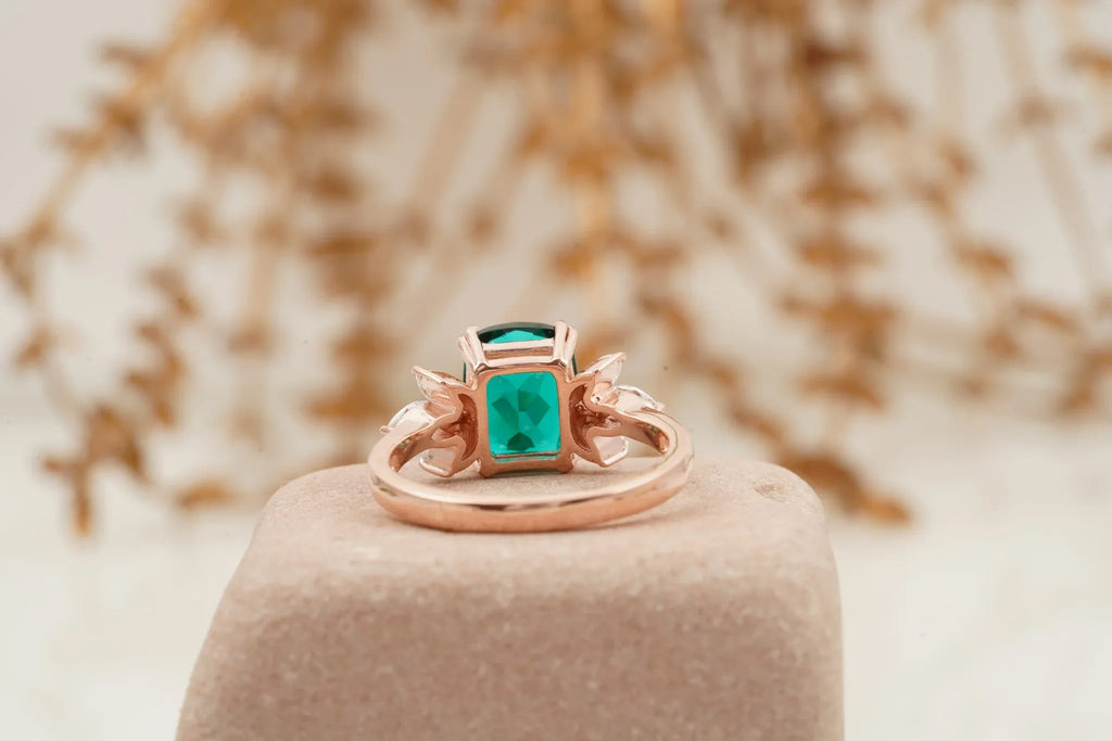 Green Emerald Marquise Diamond Cluster Engagement Ring - MinimalistJewels