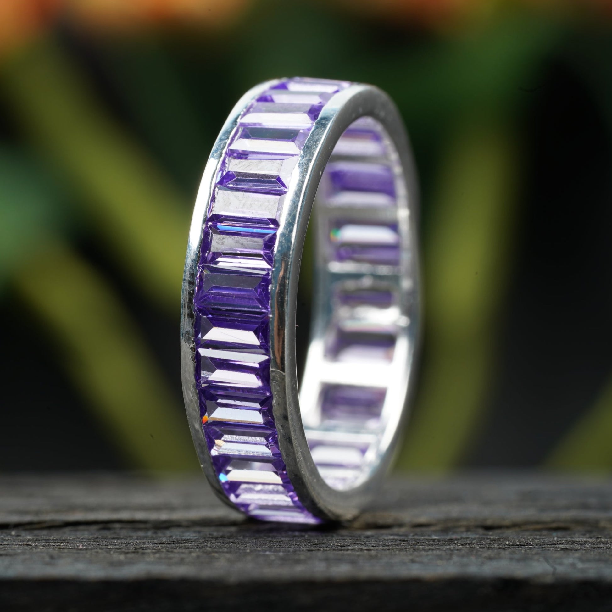 Baguette Cut Amethyst Gem Channel Set Wedding Band Ring