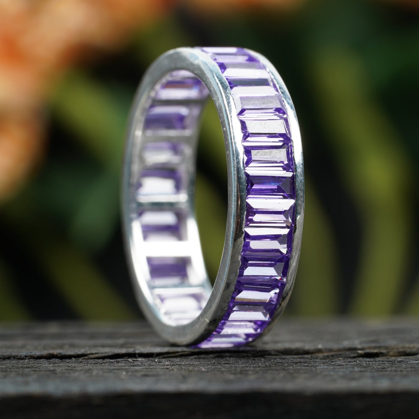 Baguette Cut Amethyst Gem Channel Set Wedding Band Ring