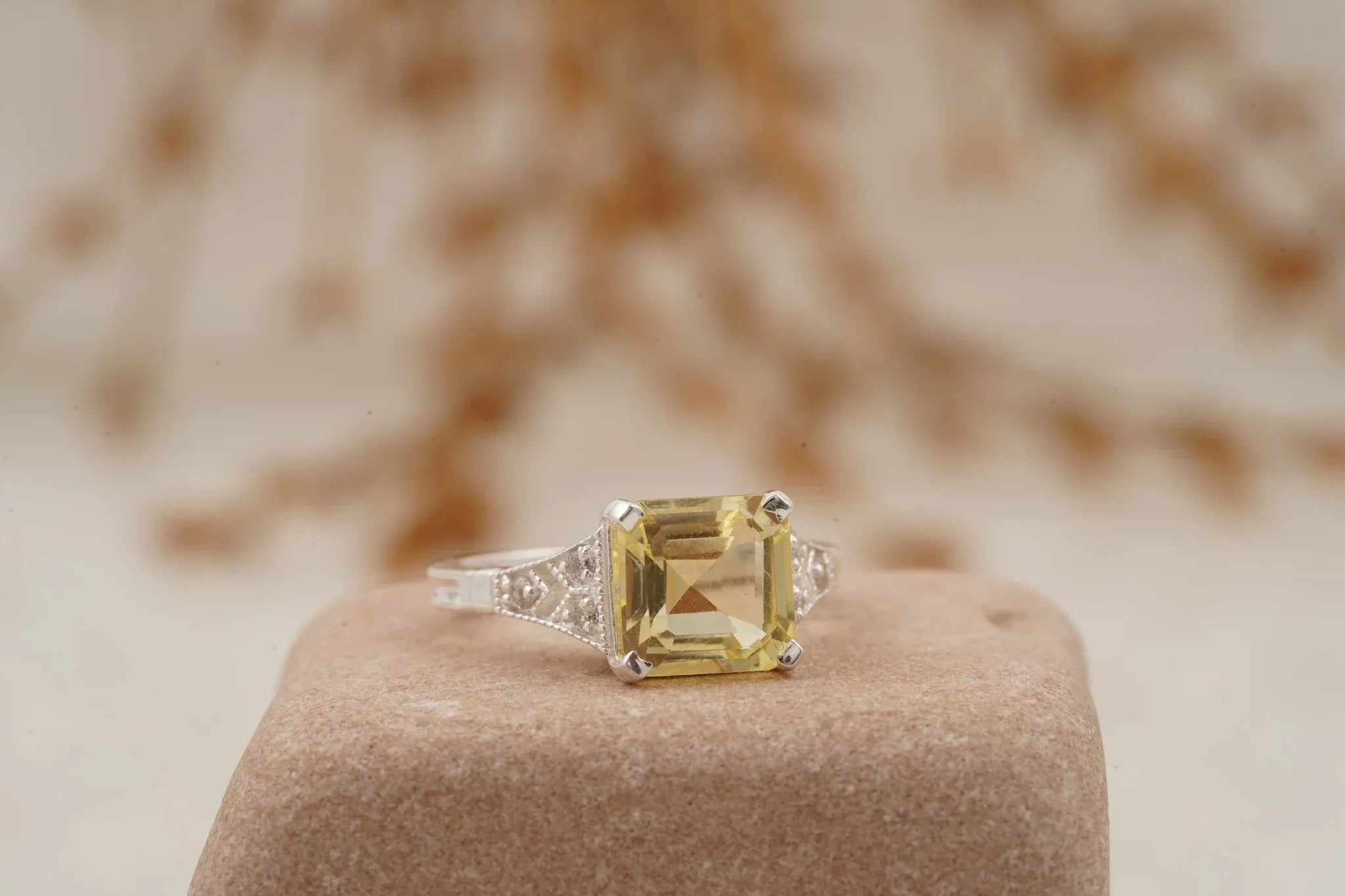 Yellow Moissanite Asscher Cut Engagement Ring - MinimalistJewels