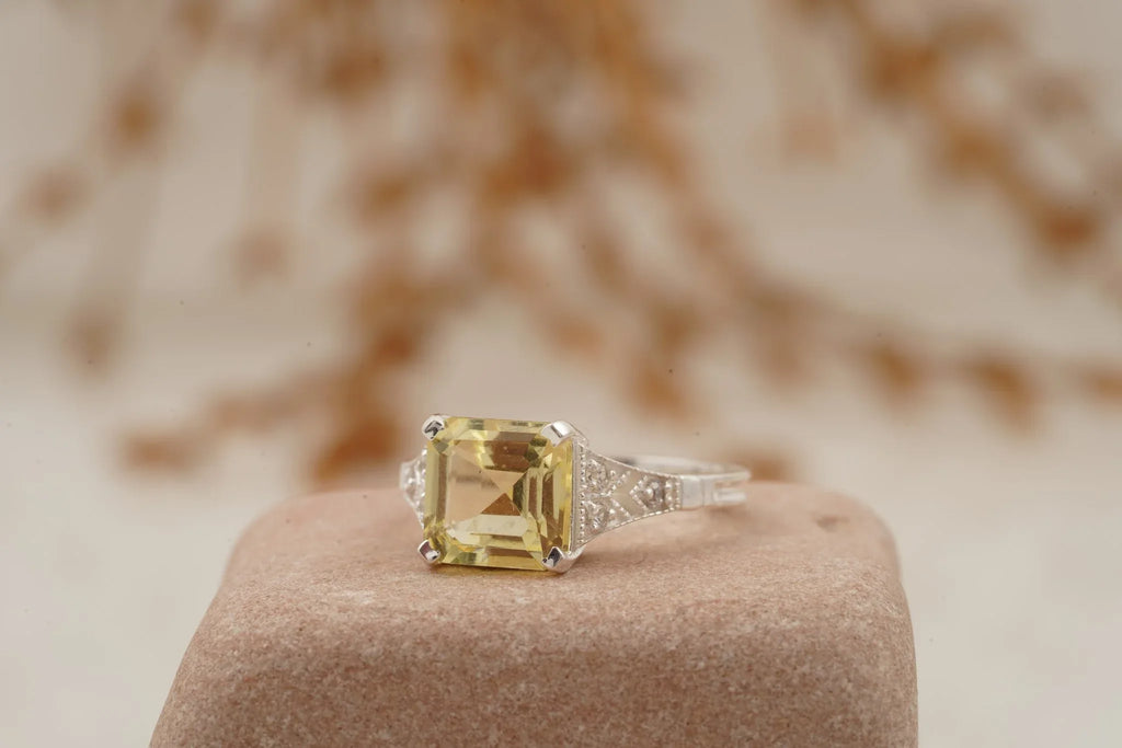Yellow Moissanite Asscher Cut Engagement Ring - MinimalistJewels