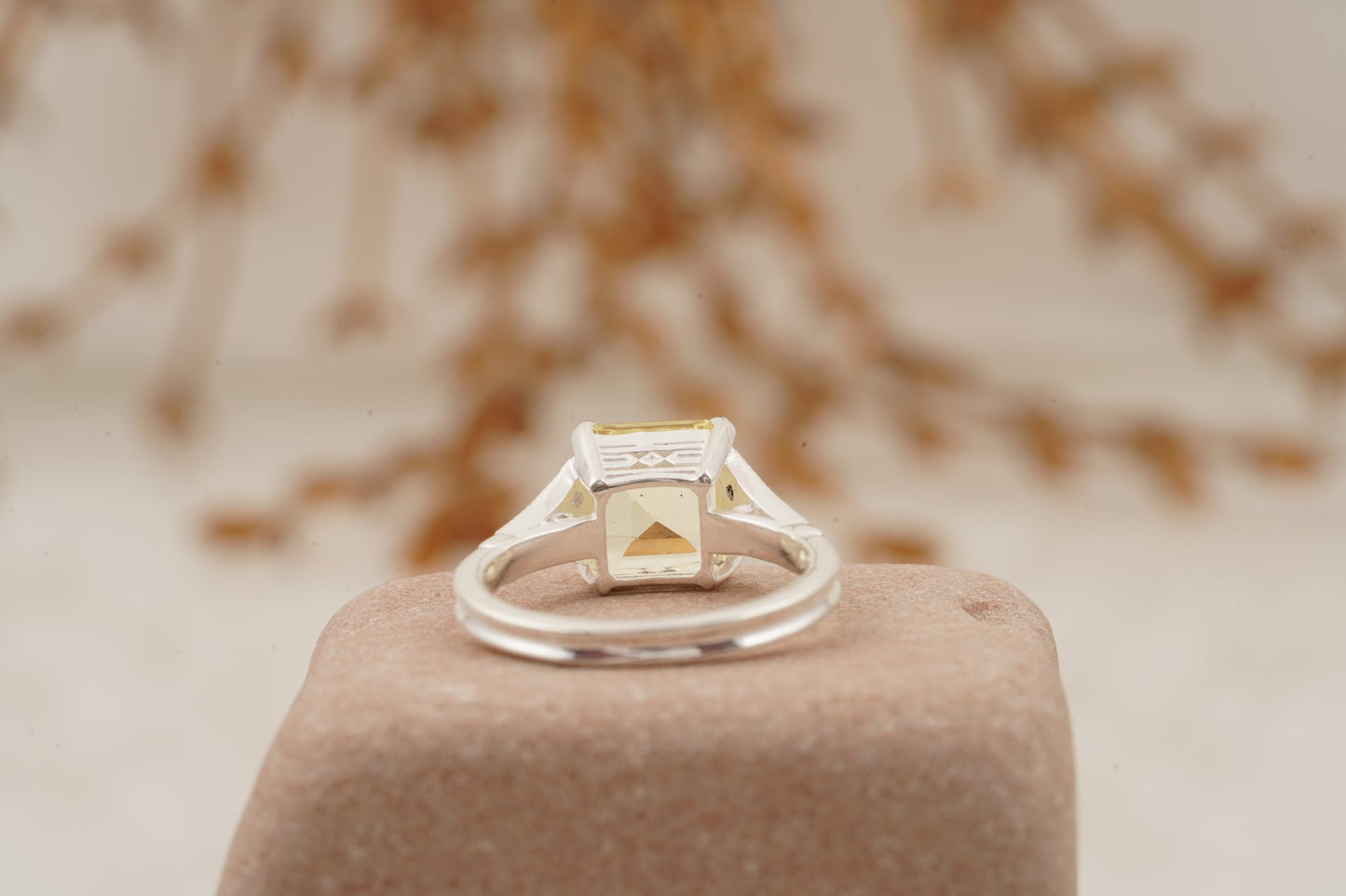 Yellow Moissanite Asscher Cut Engagement Ring