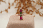 Baguette Cut Watermelon Tourmaline Bicolor Engagement Ring - MinimalistJewels
