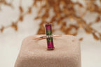 Baguette Cut Watermelon Tourmaline Bicolor Engagement Ring - MinimalistJewels