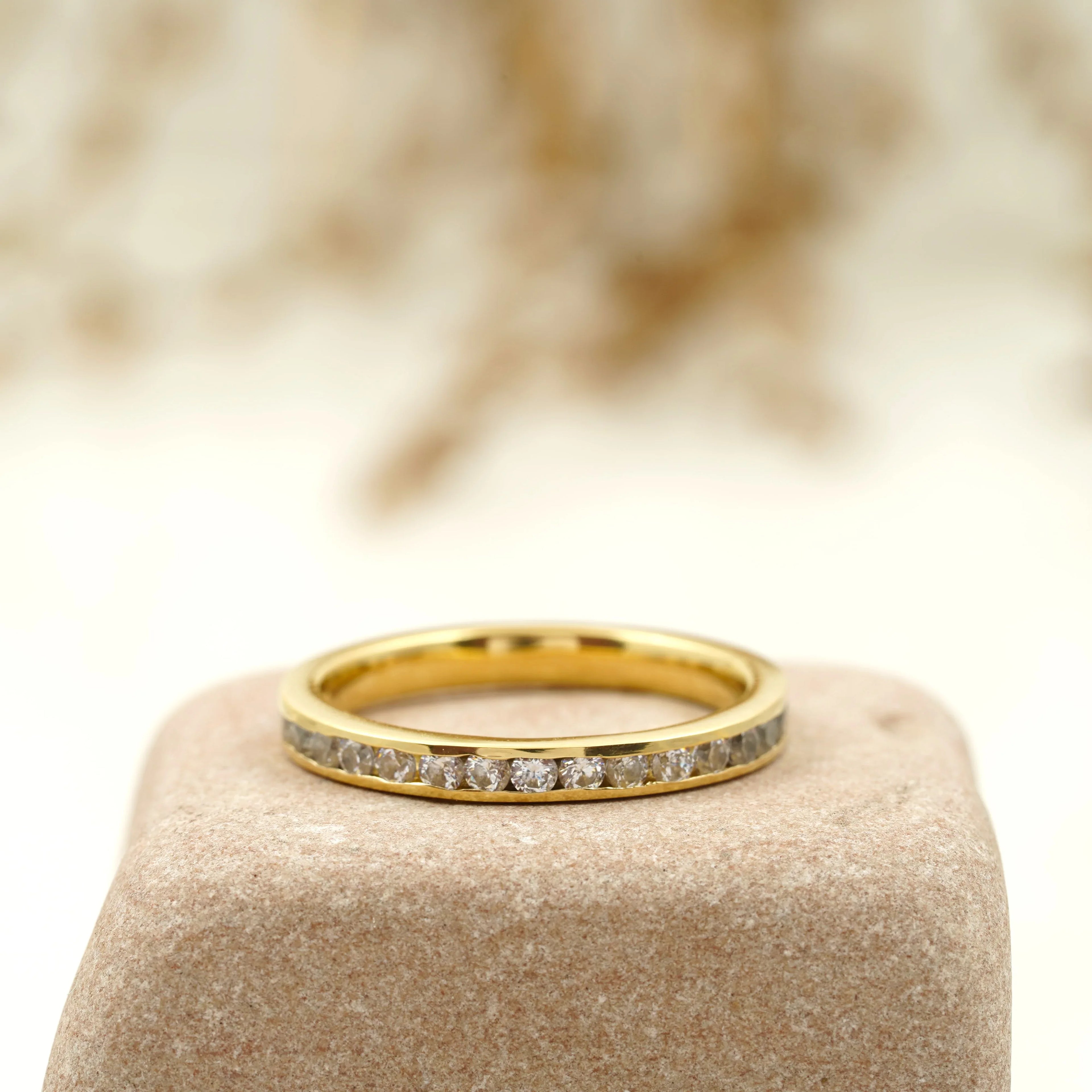 Bezel Set Diamond Stacking 14k Solid Gold Women's Wedding Band - MinimalistJewels