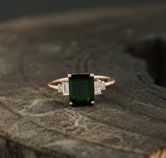 Green Emerald Gemstone Engagement Ring