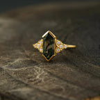 Moss Agate Hexagon Engagement Ring - MinimalistJewels