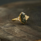 Moss Agate Hexagon Engagement Ring - MinimalistJewels