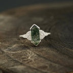 Moss Agate Hexagon Engagement Ring - MinimalistJewels