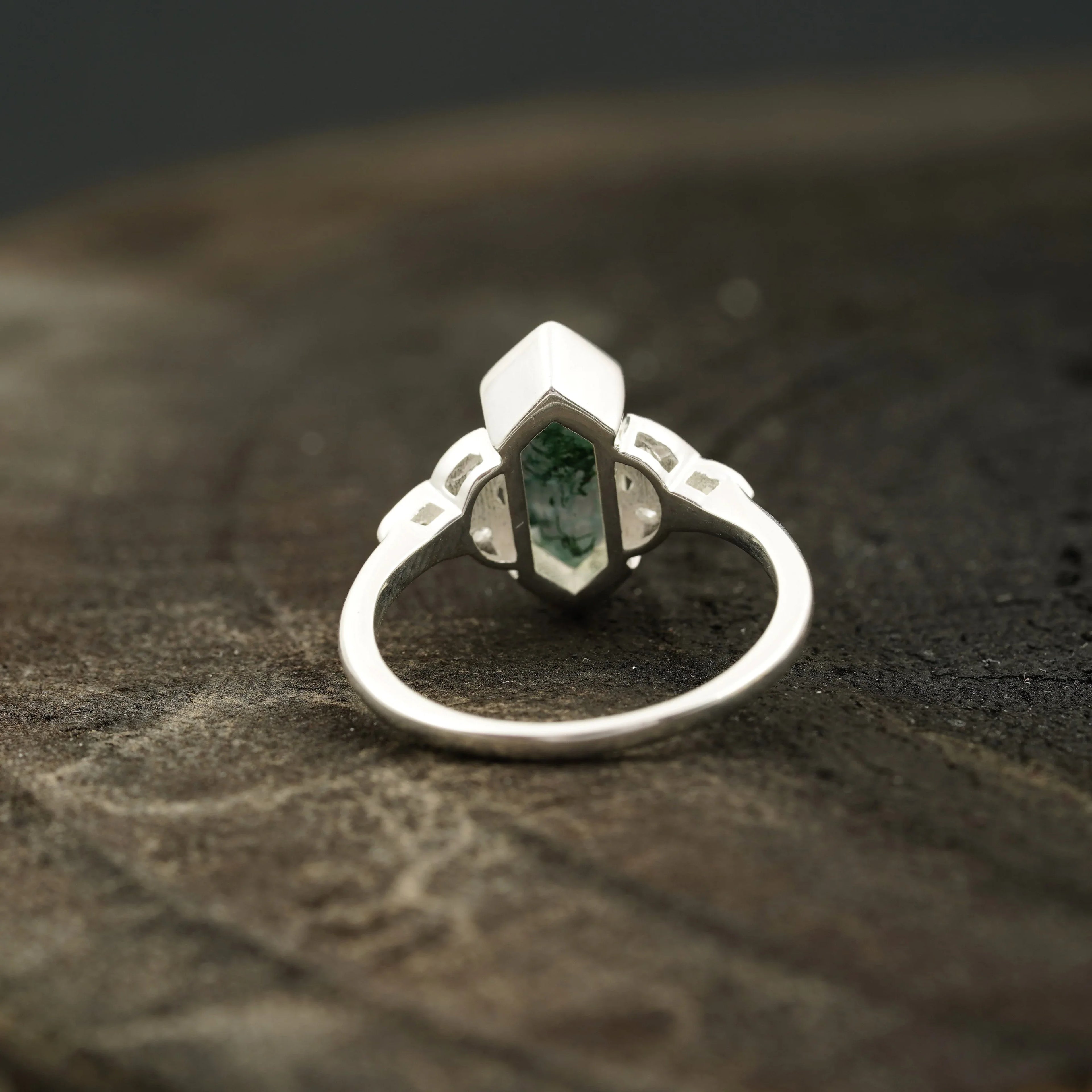 Moss Agate Hexagon Engagement Ring - MinimalistJewels