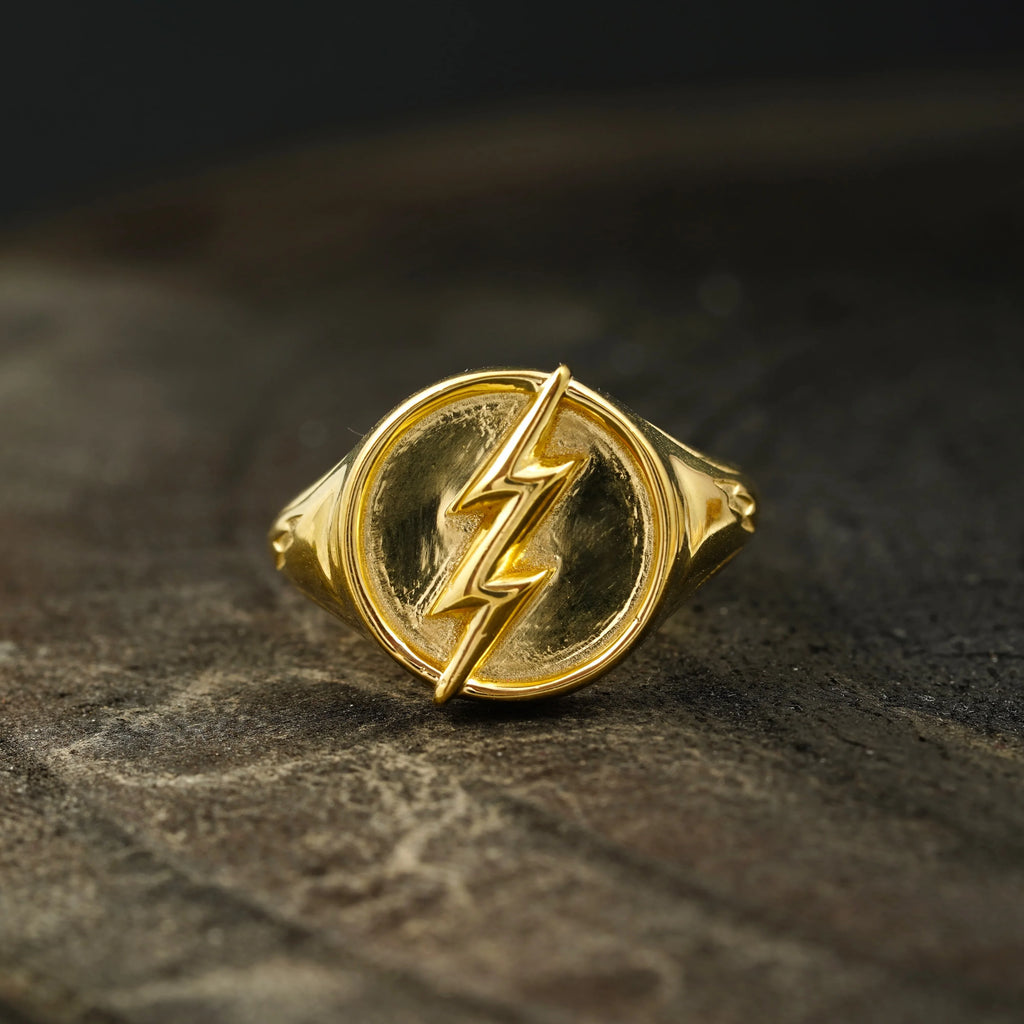 Flash Design 14k Solid Gold Mens Signet Ring - MinimalistJewels