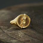 Flash Design 14k Solid Gold Mens Signet Ring - MinimalistJewels