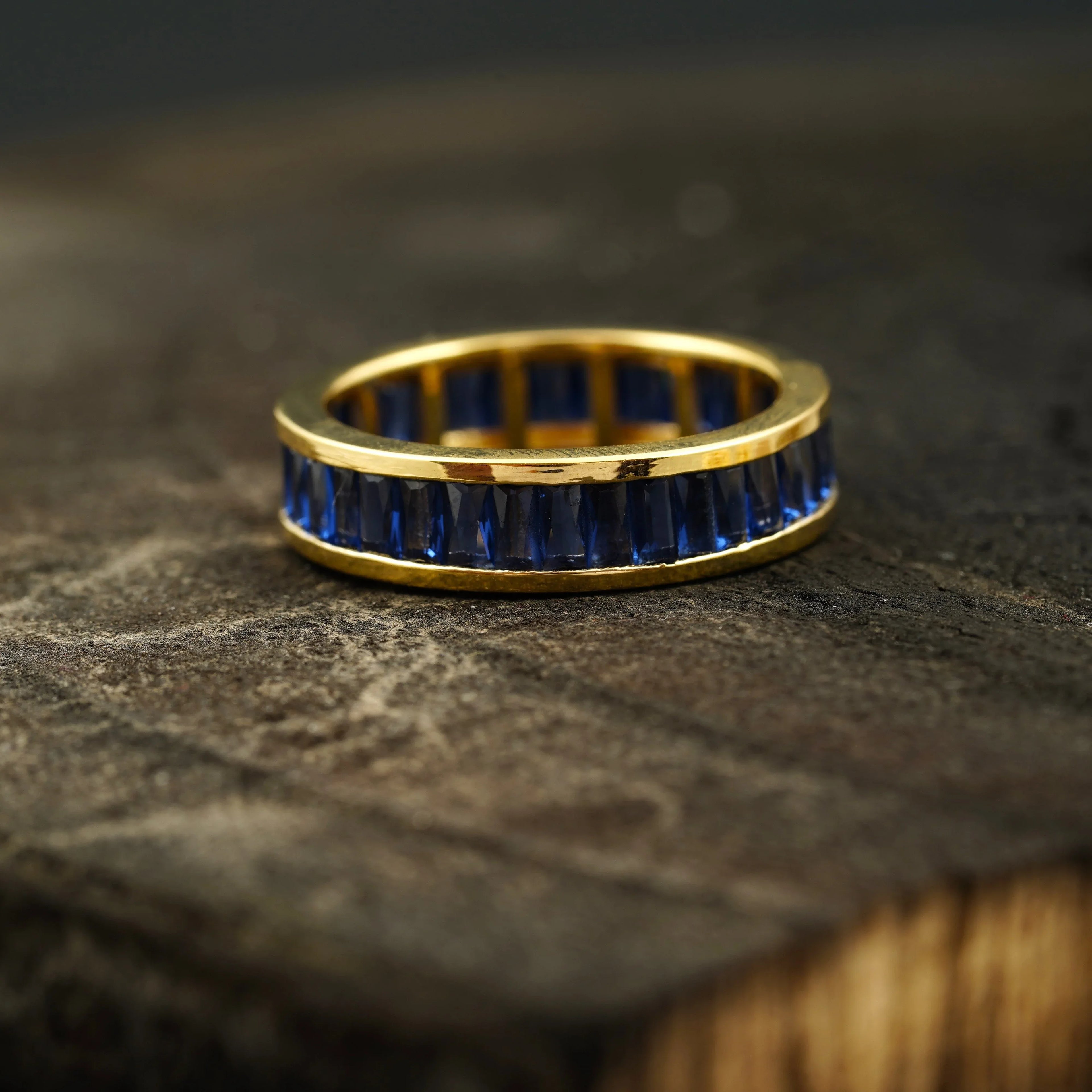 Blue Sapphire Channel Set Full Eternity Wedding Band - MinimalistJewels
