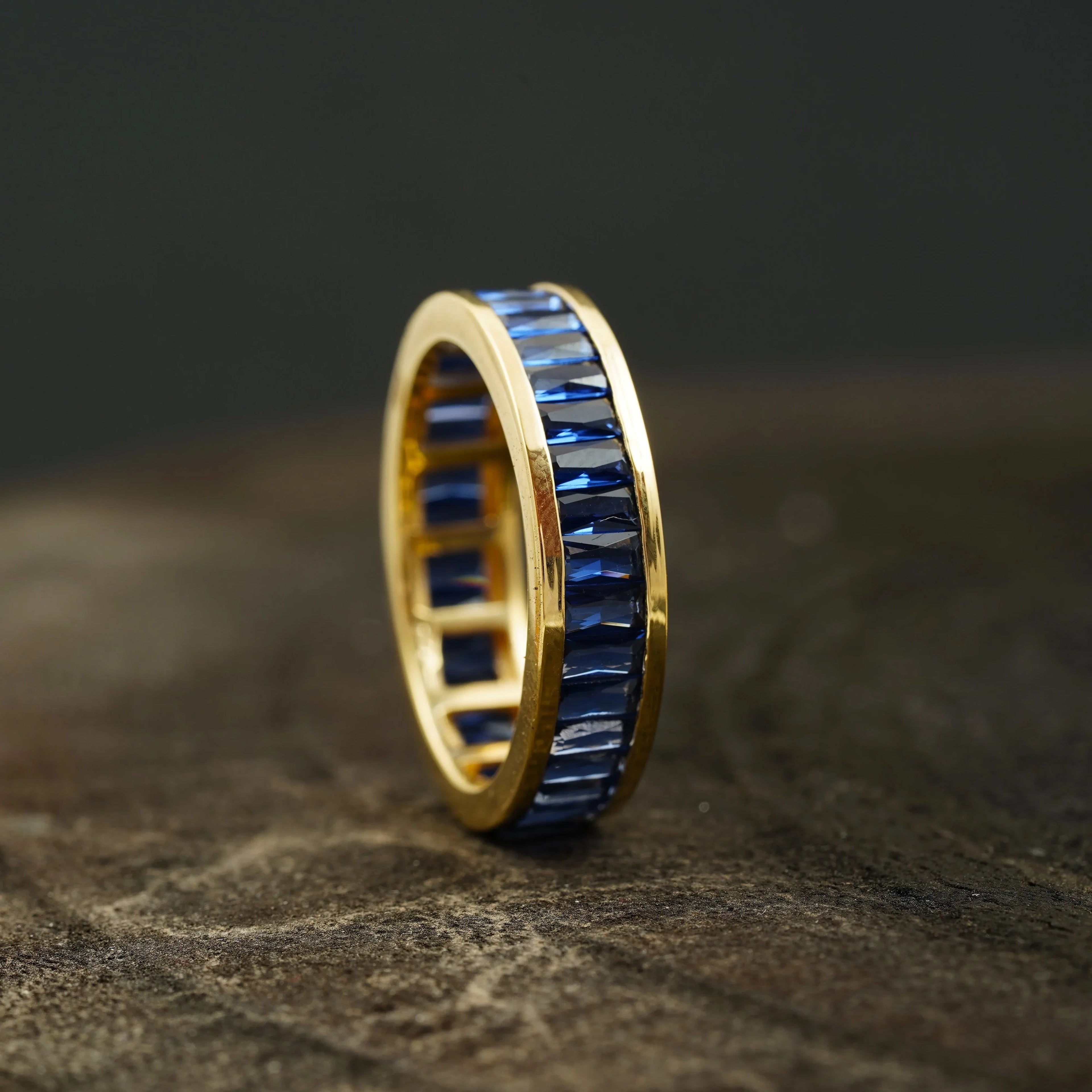 Blue Sapphire Channel Set Full Eternity Wedding Band - MinimalistJewels