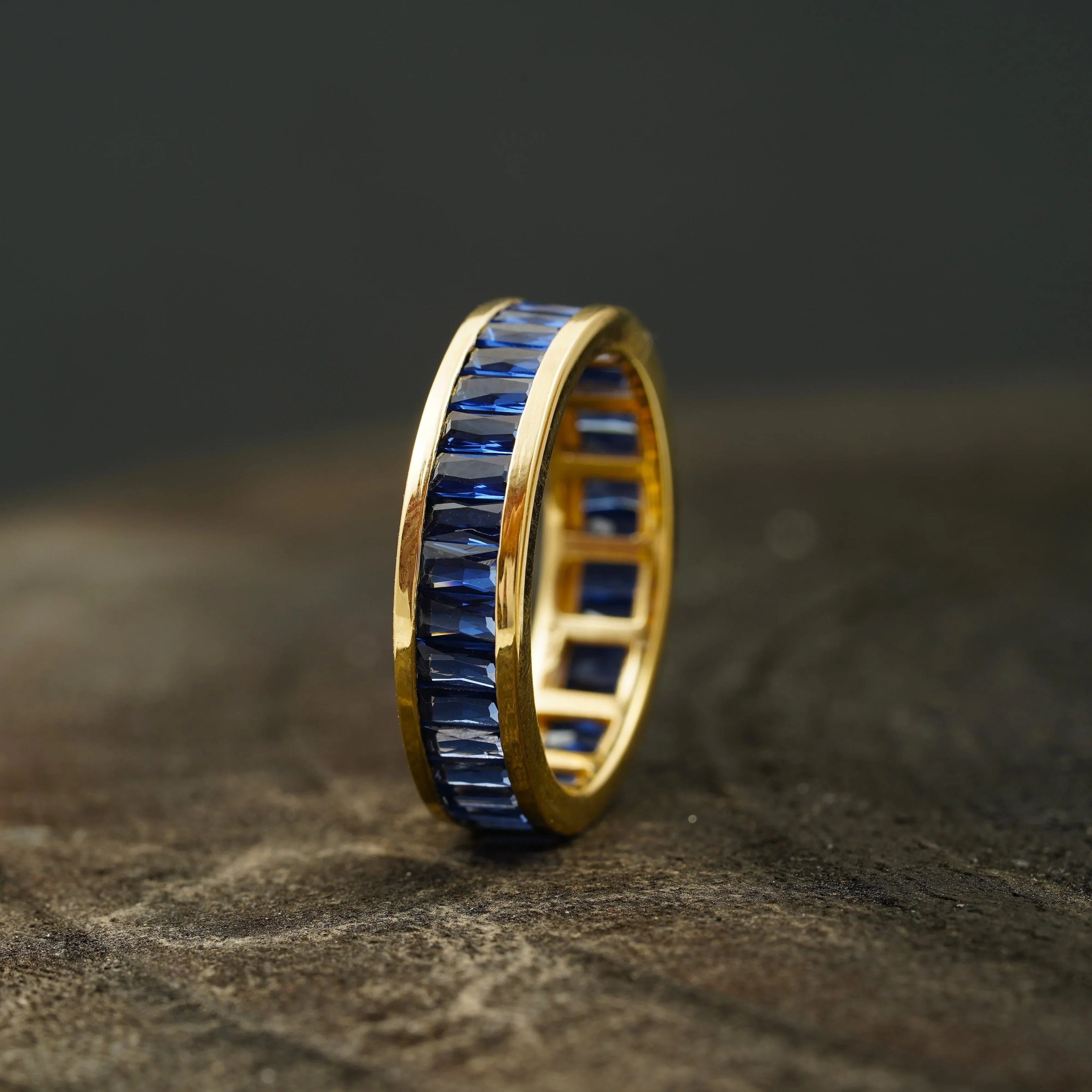 Blue Sapphire Channel Set Full Eternity Wedding Band - MinimalistJewels