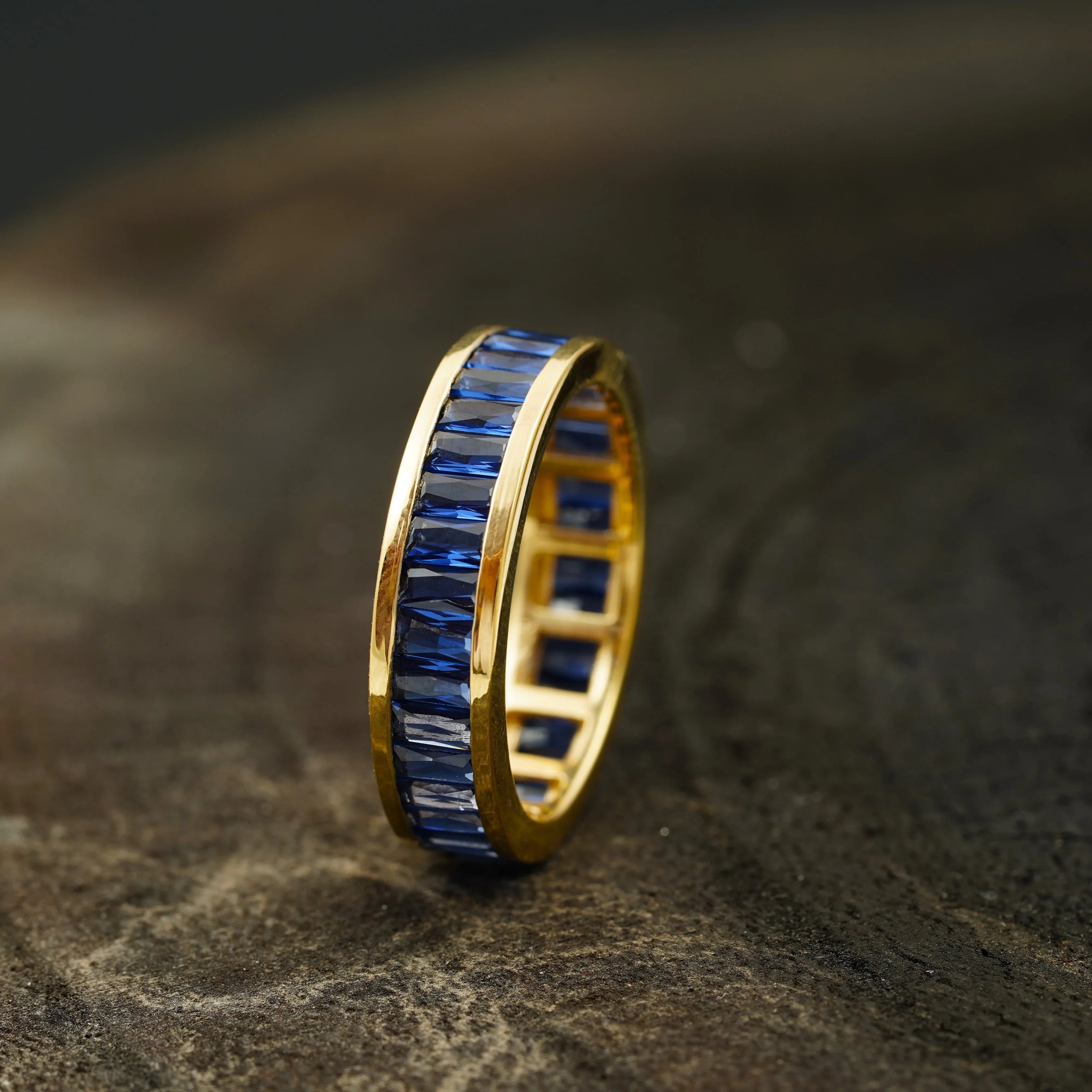 Blue Sapphire Channel Set Full Eternity Wedding Band - MinimalistJewels