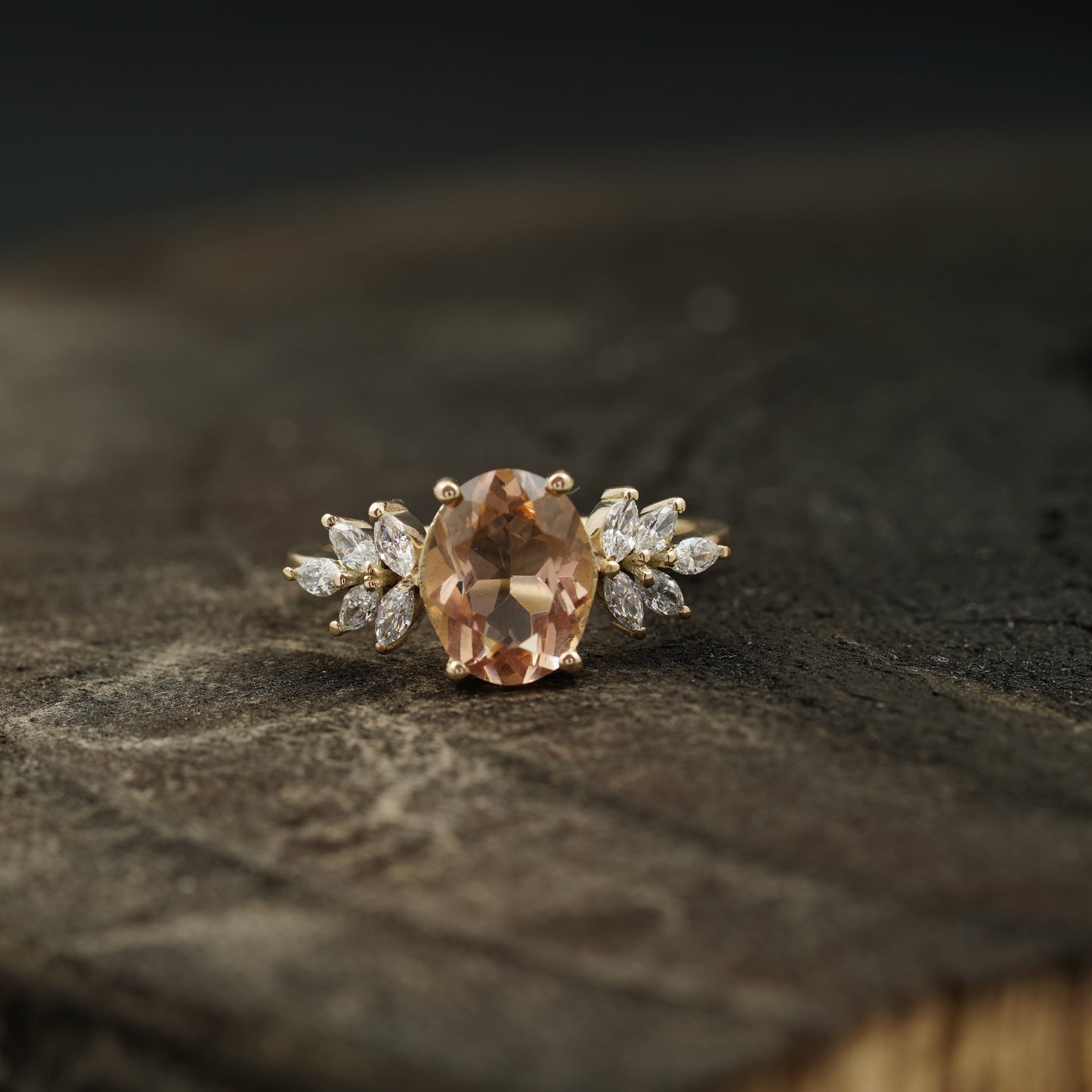 Oval Morganite Gemstone CZ Cluster Engagement Ring Women