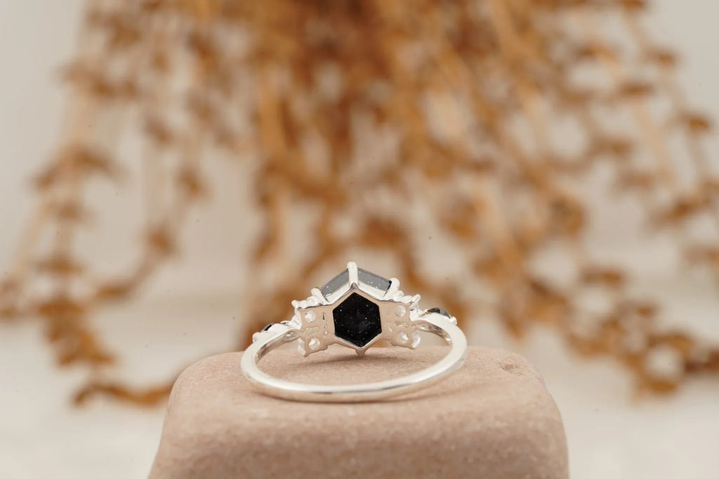 Hexagon Galaxy Blue Sandstone Engagement Ring - MinimalistJewels
