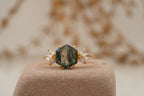 Hexagon Cut Moss Agate Marquise CZ Cluster Engagement Ring - MinimalistJewels