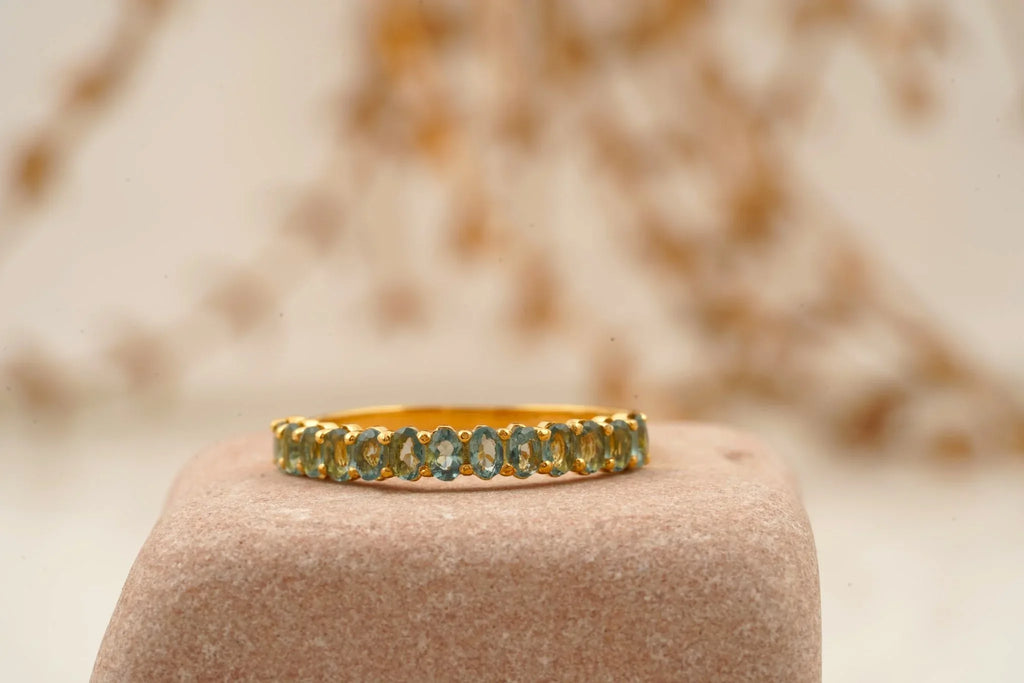 Oval Cut Aquamarine Stacking Wedding Band Solid Gold - MinimalistJewels