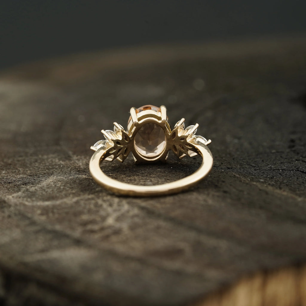 Oval Morganite Gemstone CZ Cluster Engagement Ring - MinimalistJewels