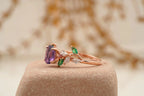 Oval Amethyst & Emerald CZ Cluster Engagement Ring - MinimalistJewels