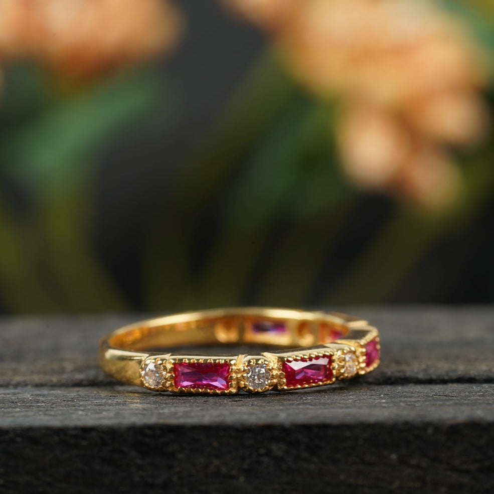 Baguette Cut Ruby Half Eternity Wedding Band