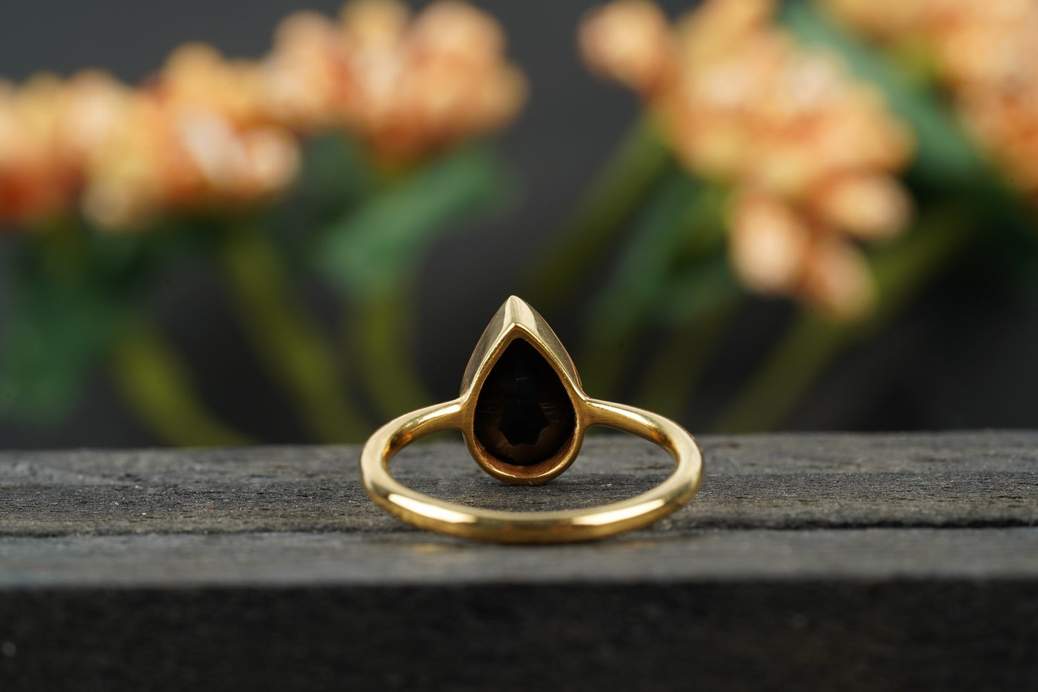 Pear Cut Black Onyx Solid Gold Stacking Ring