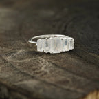 Emerald Cut Moonstone Engagement Ring 925 Sterling Silver - MinimalistJewels