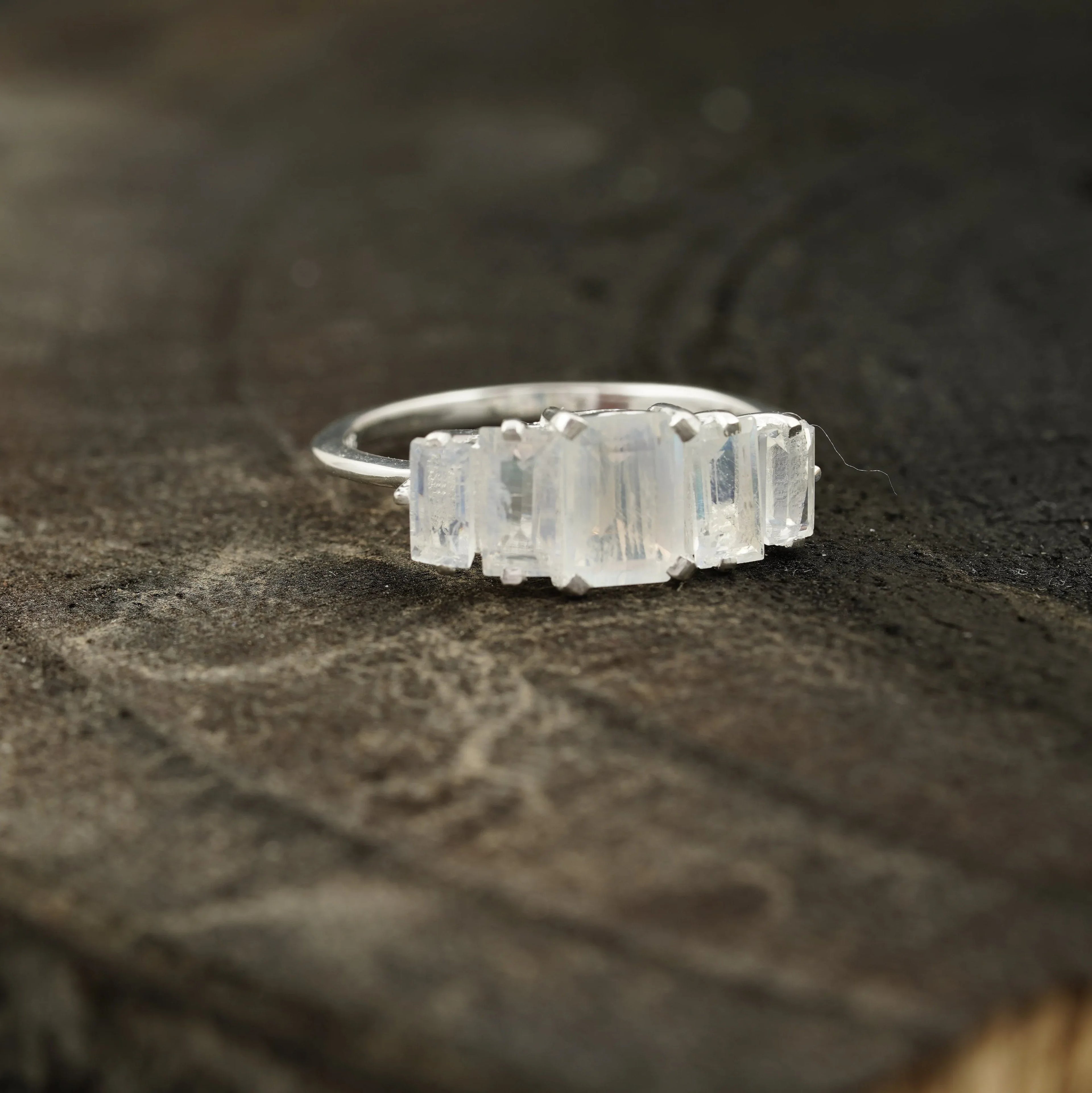 Emerald Cut Moonstone Engagement Ring 925 Sterling Silver - MinimalistJewels