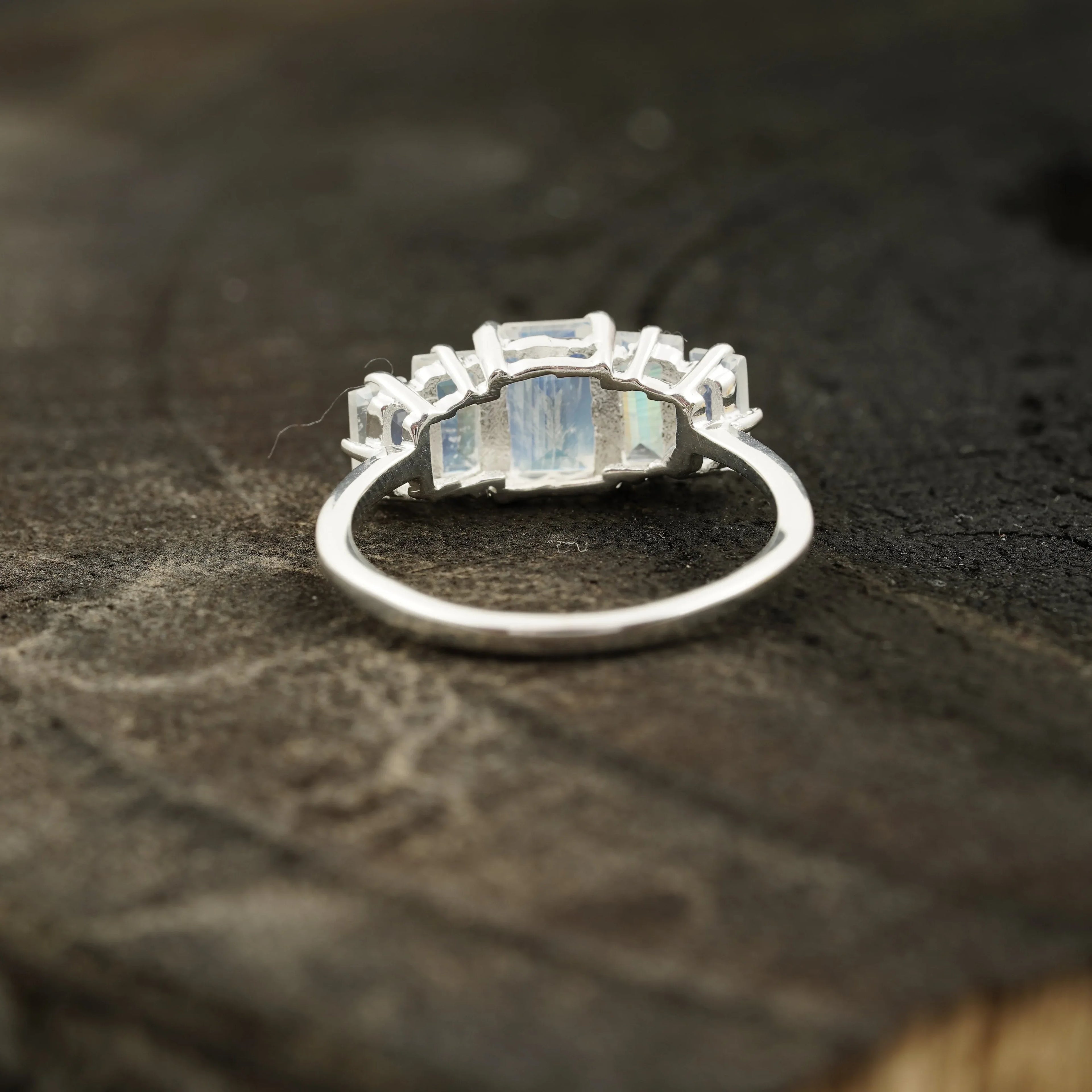 Emerald Cut Moonstone Engagement Ring 925 Sterling Silver - MinimalistJewels