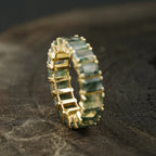 Baguette Cut Moss Agate Wedding Band 10K Sold Gold - MinimalistJewels