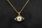 Dainty Evil Eye Pendant Halo Diamond With Gold Chain For Women - MinimalistJewels