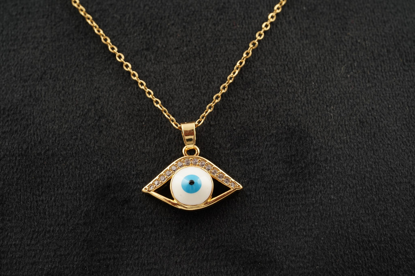 Dainty Evil Eye Pendant Halo Diamond With Gold Chain For Women