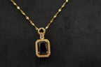 Black Onyx Pendant Solid Gold Emerald Cut Halo Diamond Pendant With Chain - MinimalistJewels
