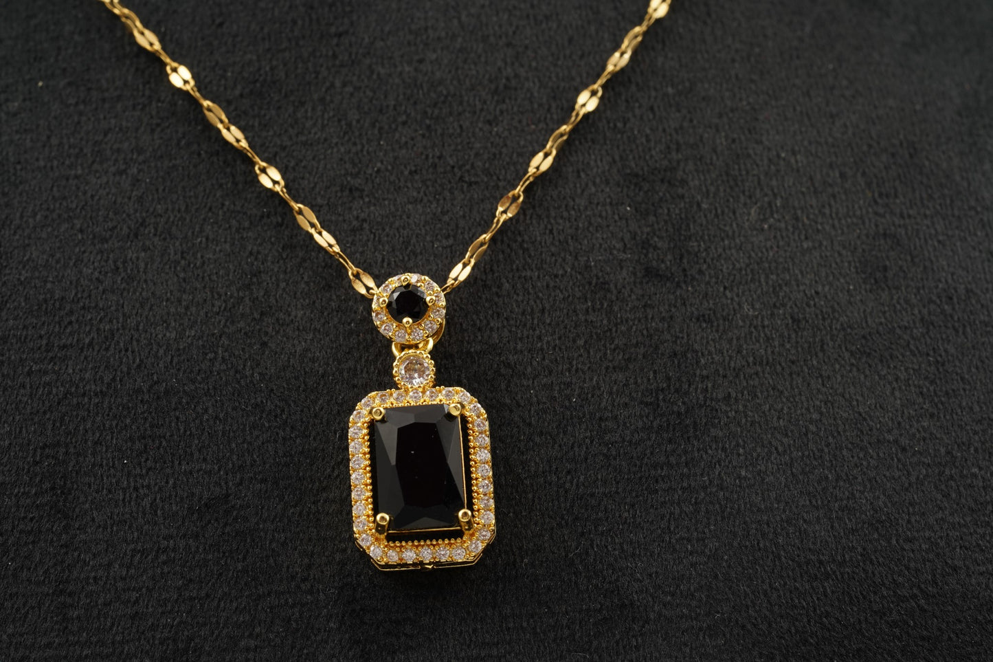 Black Onyx Pendant Solid Gold Emerald Cut Halo Diamond Pendant With Chain