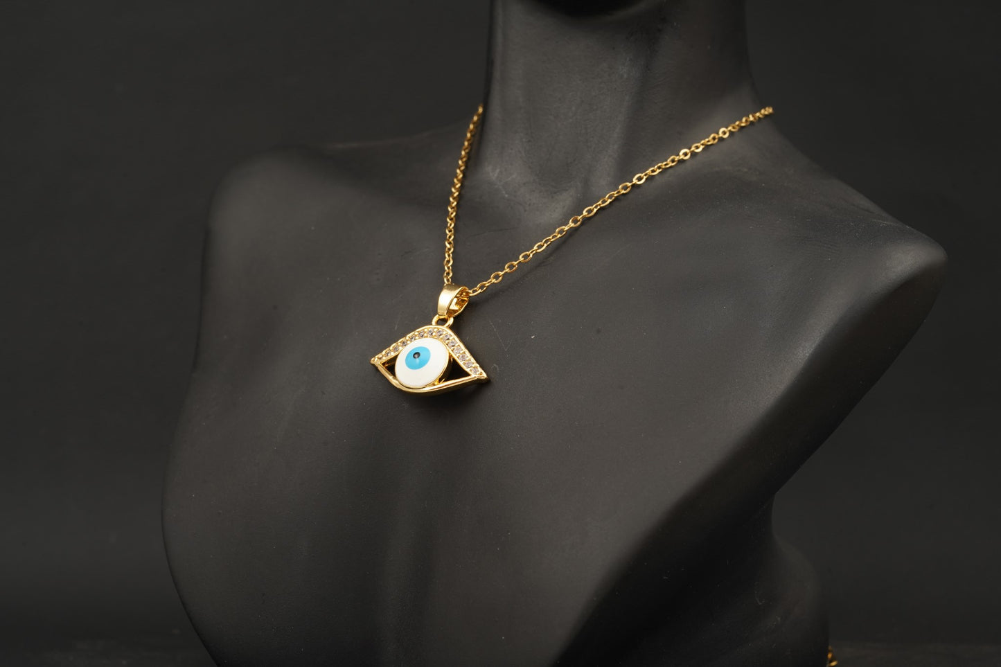 Dainty Evil Eye Pendant Halo Diamond With Gold Chain For Women