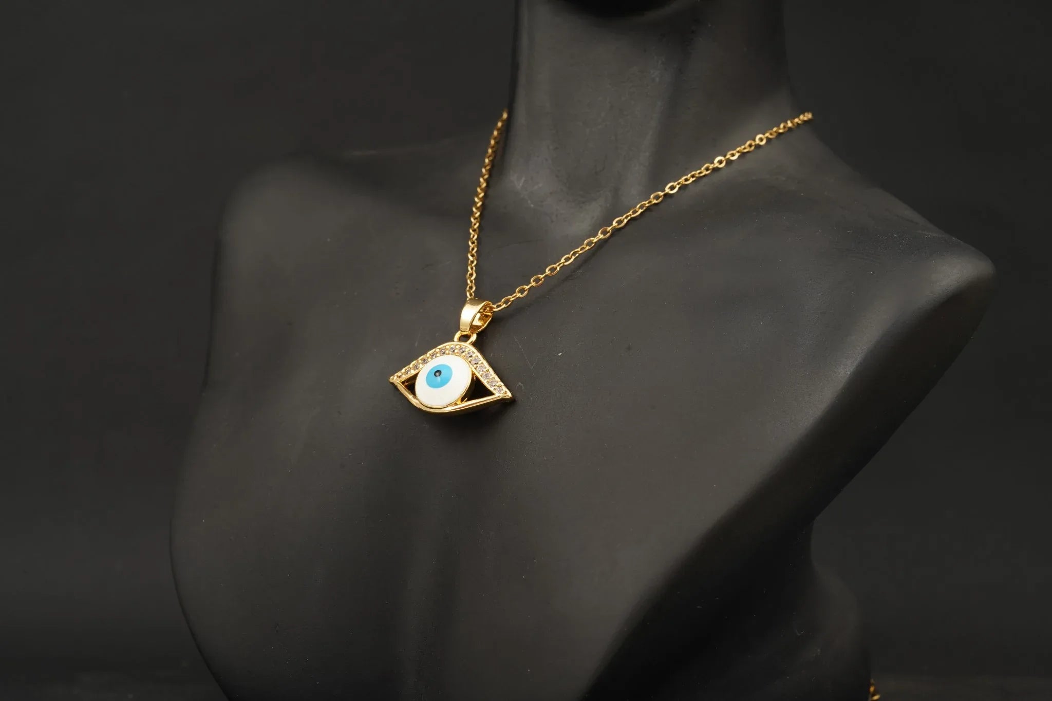 Dainty Evil Eye Pendant Halo Diamond With Gold Chain For Women - MinimalistJewels