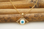 Dainty Evil Eye Pendant Halo Diamond With Gold Chain For Women - MinimalistJewels