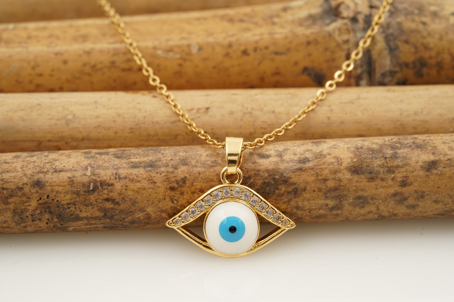 Dainty Evil Eye Pendant Halo Diamond With Gold Chain For Women