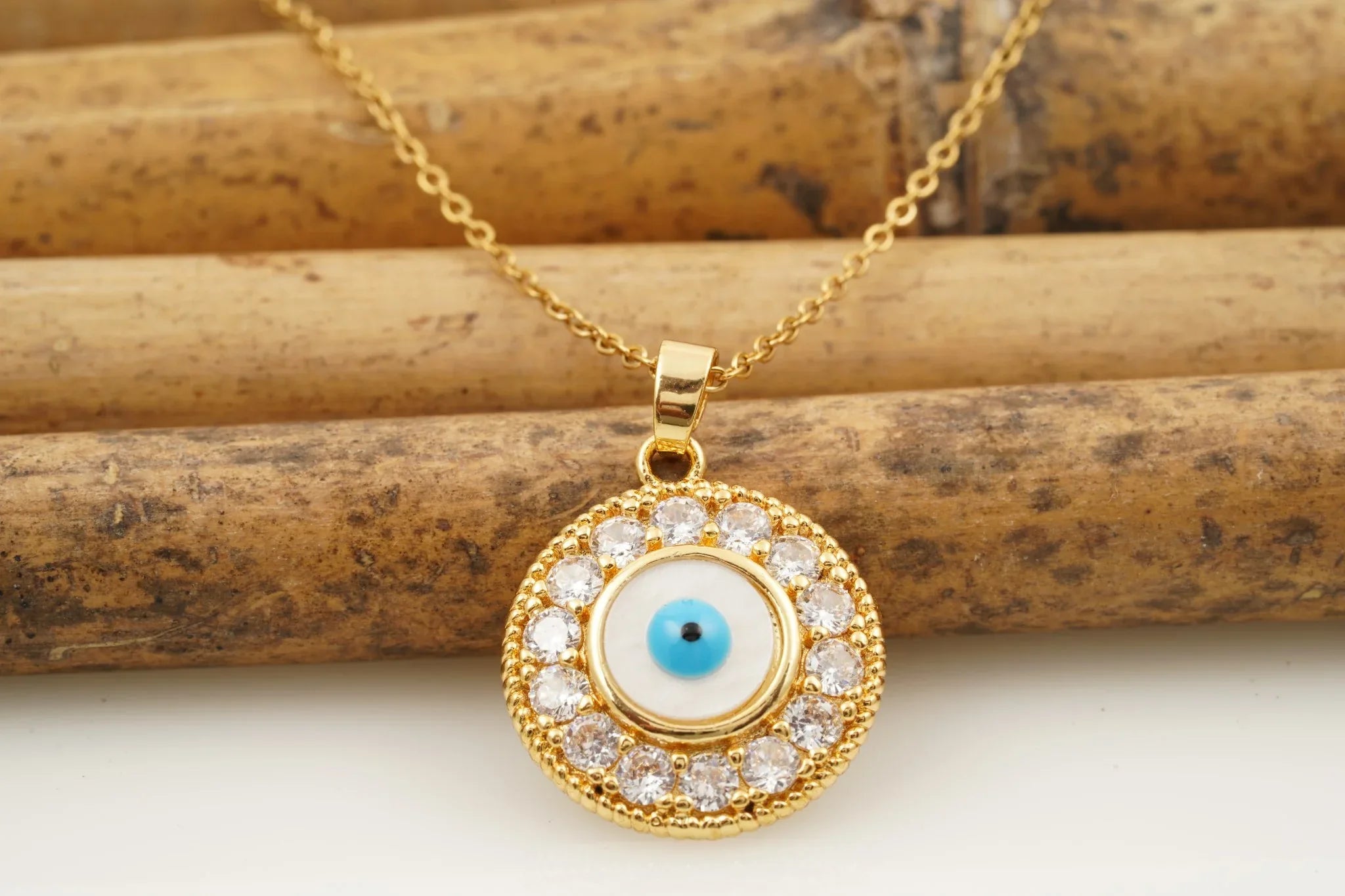 Evil Eye Pendant Necklace With Diamond With Gold Chain For Women - MinimalistJewels