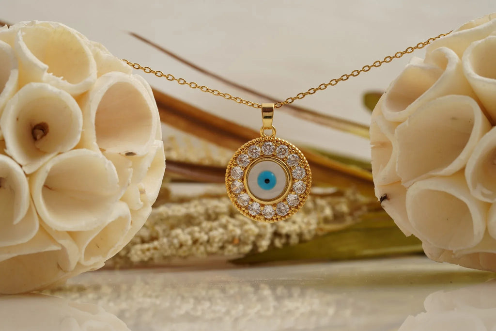 Evil Eye Pendant Necklace With Diamond With Gold Chain For Women - MinimalistJewels