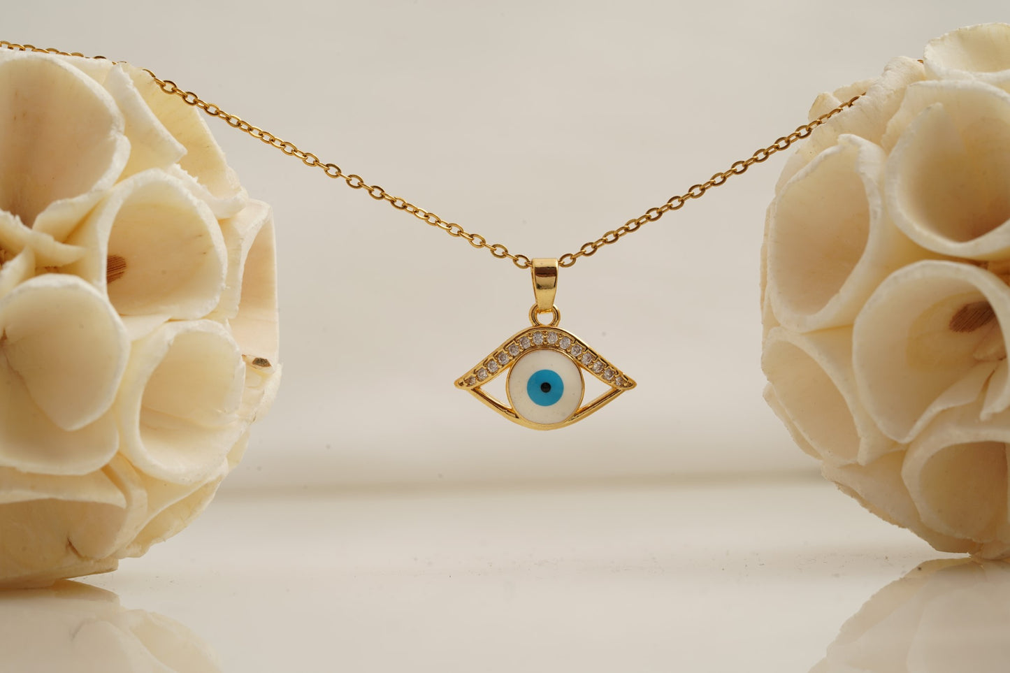 Dainty Evil Eye Pendant Halo Diamond With Gold Chain For Women