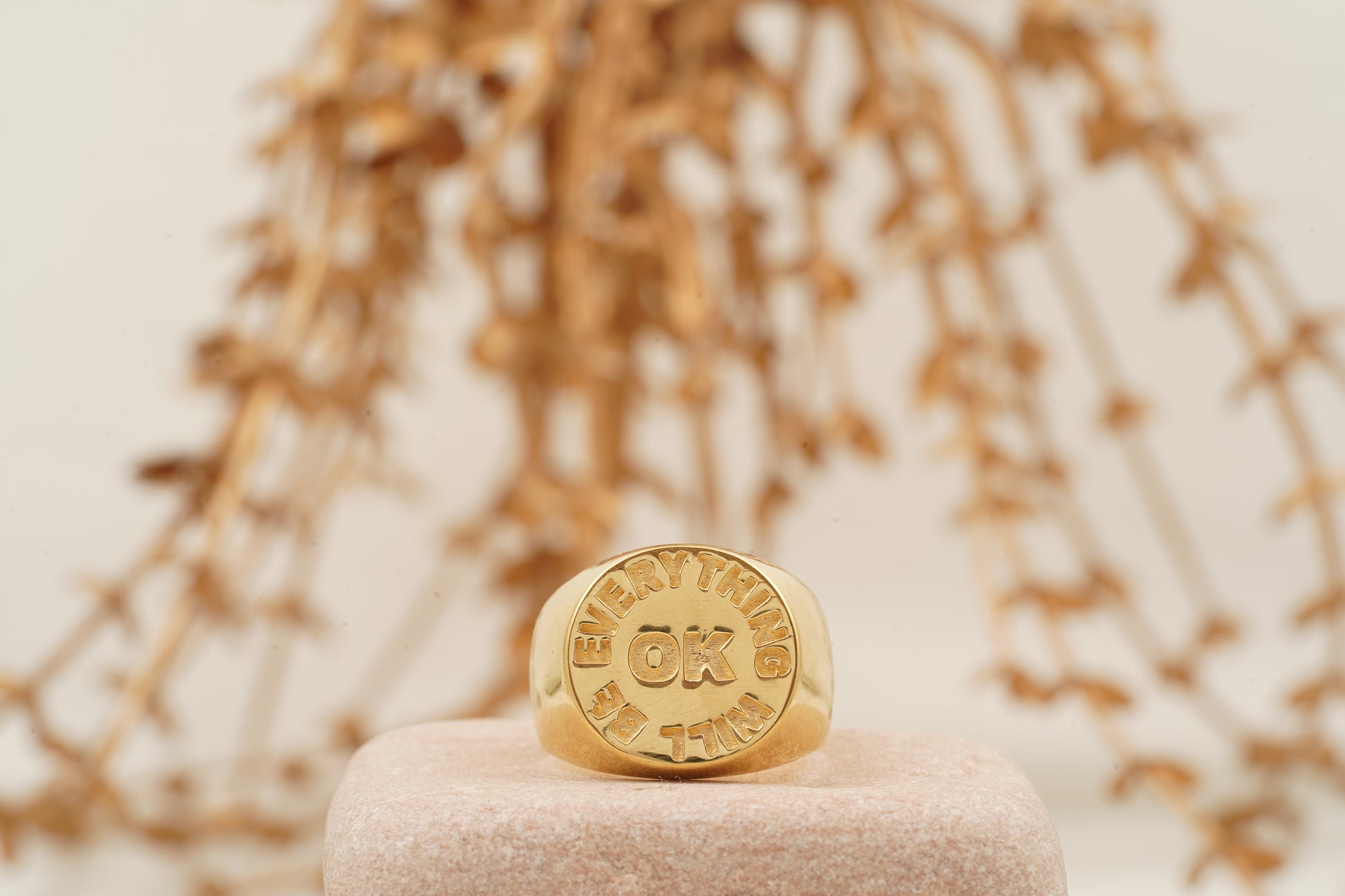 Engraved 'Everything Will Be OK' Solid Gold Ring