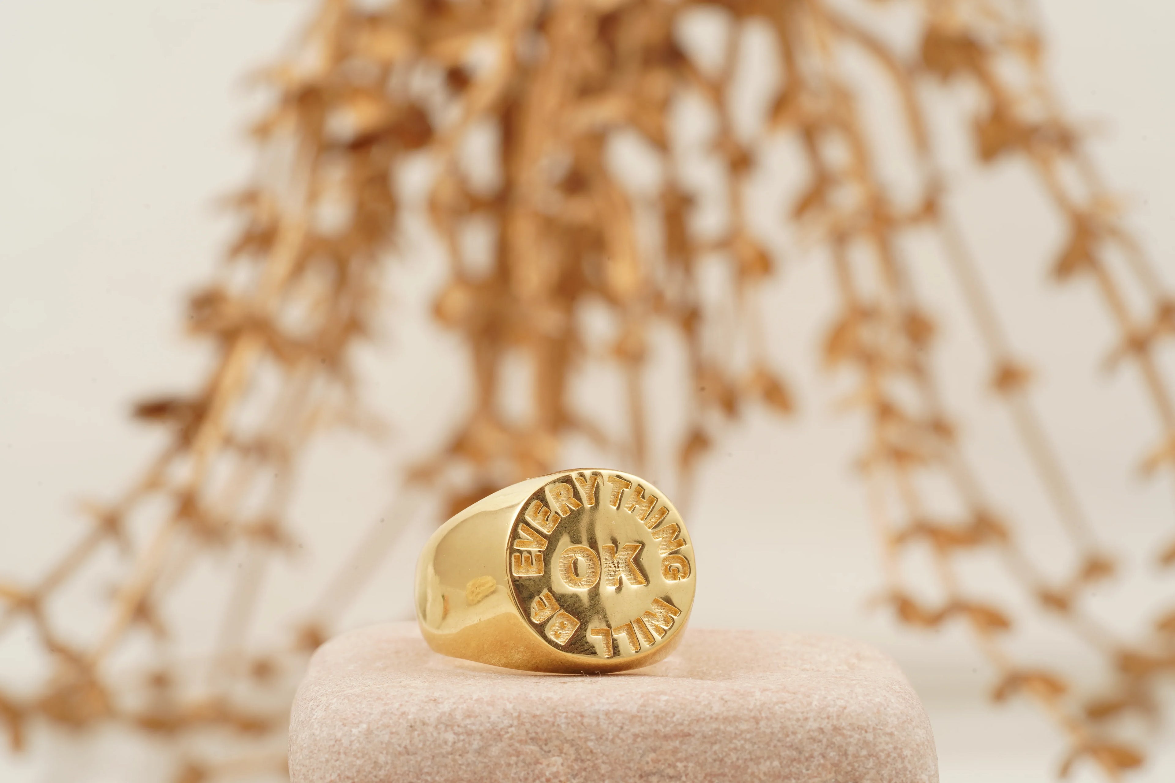 Engraved 'Everything Will Be OK' Solid Gold Ring - MinimalistJewels